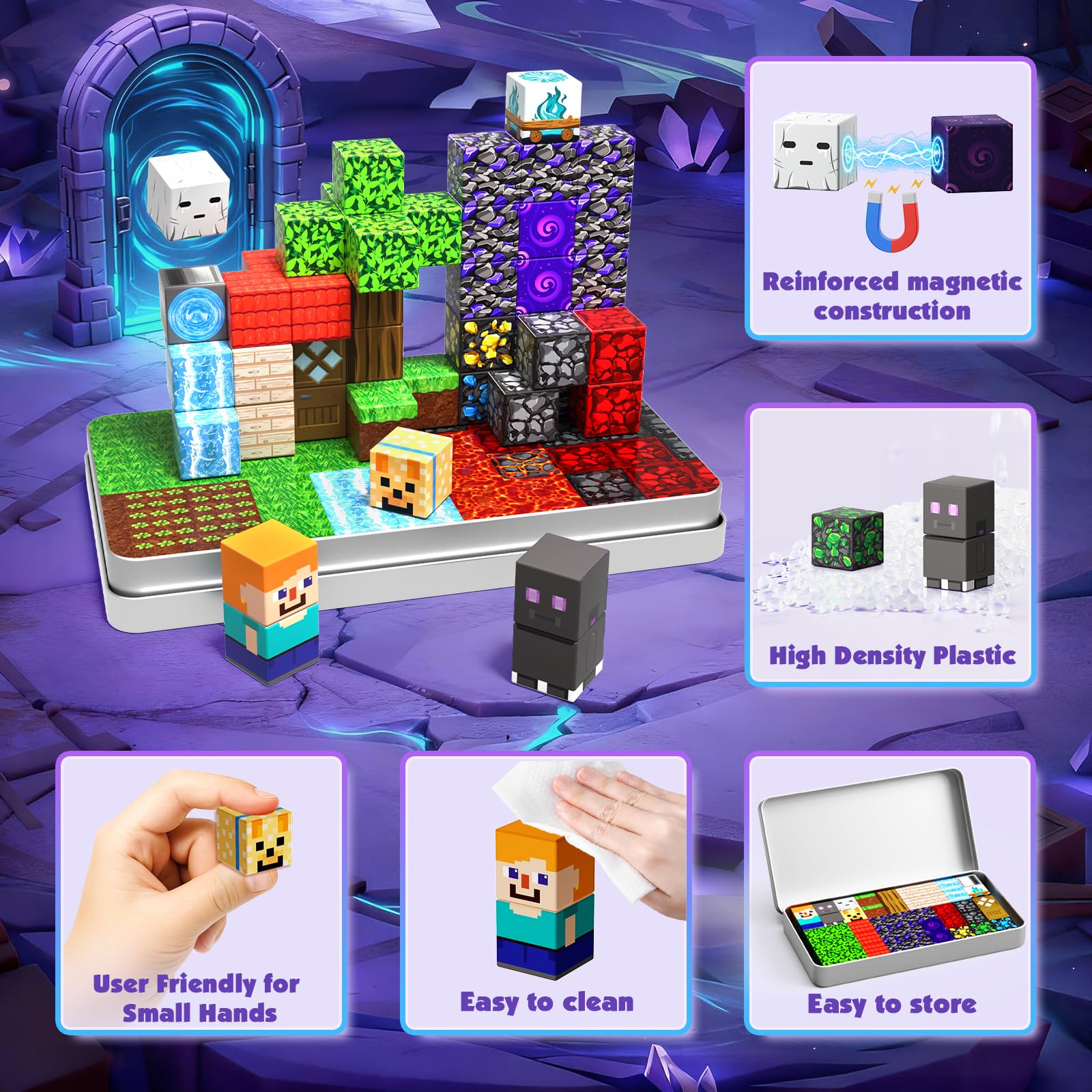 Compact metal box keeps Magneverse Portal blocks organized for travel and storage.