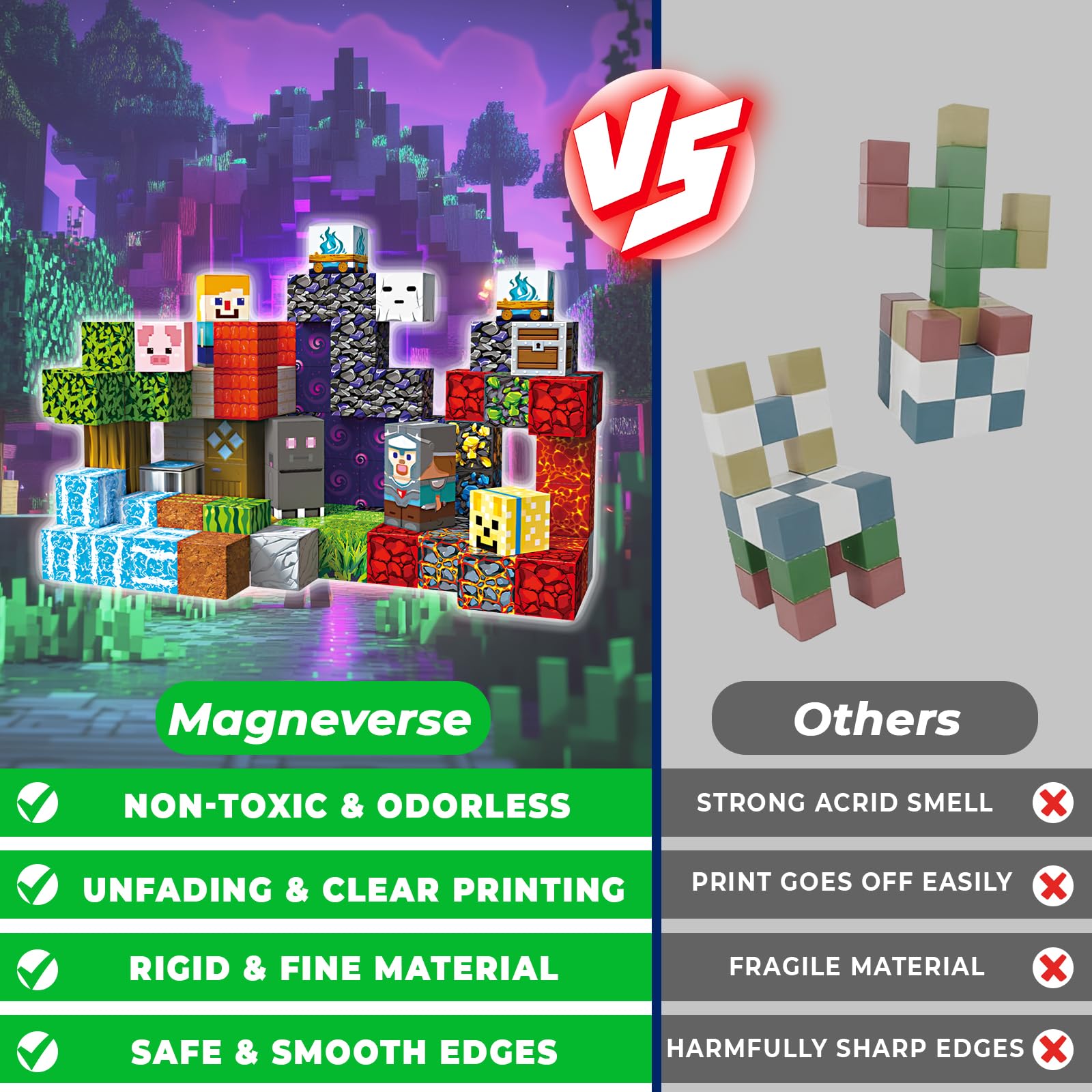 Magneverse safe-durable magnet blocks support creative play with peace of mind.