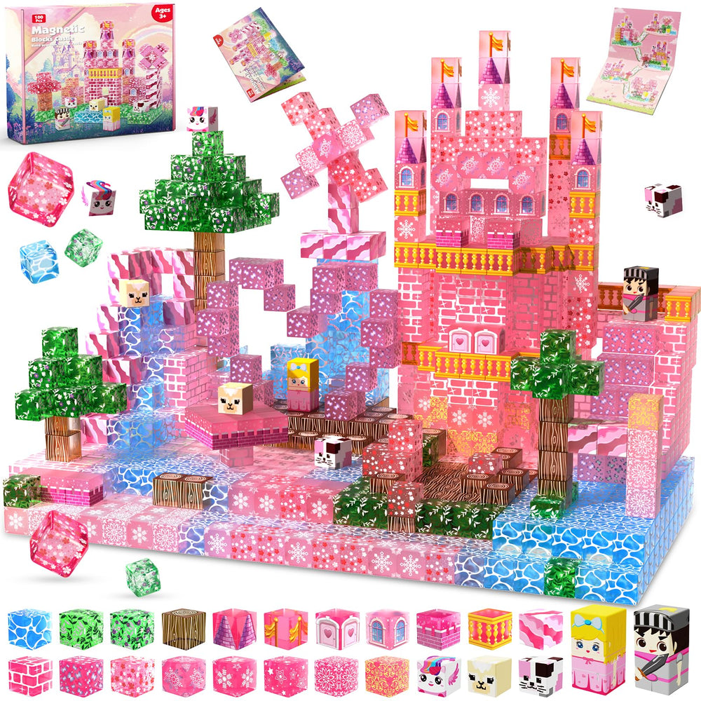 Magneverse transparent pink castle blocks for imaginative play