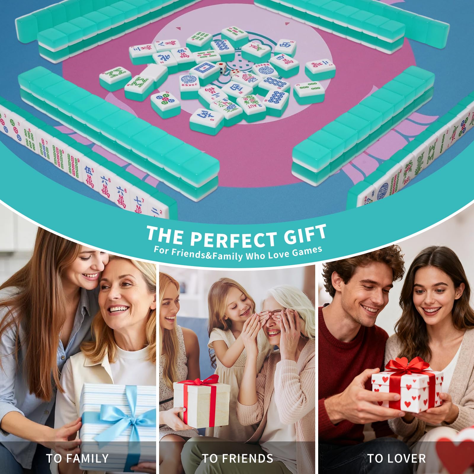 Mahjoy Mahjong Tile Set family game night setup for social entertainment.
