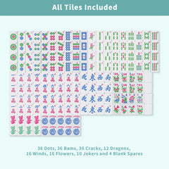 Mahjoy Mahjong Tile Set turquoise finish highlights durable acrylic.