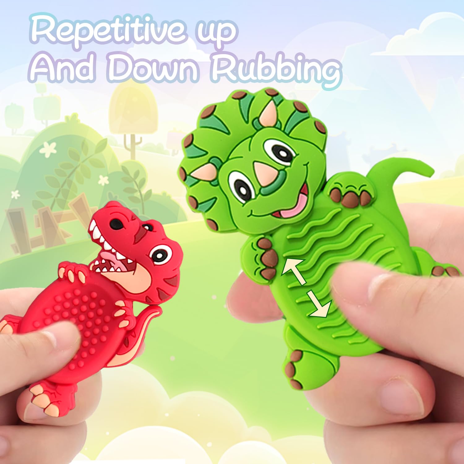 MAHMLOW travel-friendly dinosaur fidget demonstrates compact, on-the-go use.