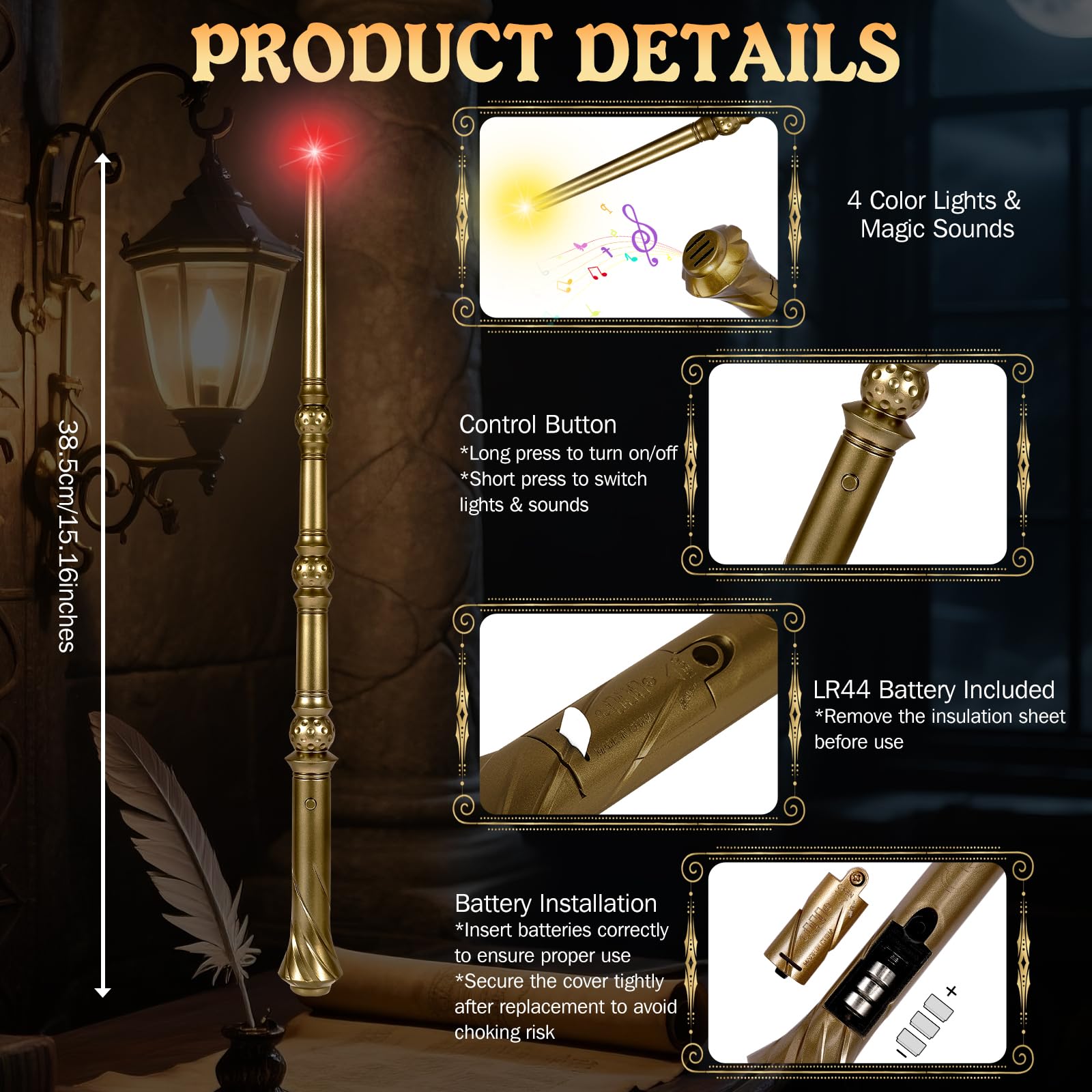 Maikoi light up magic wand colors glow, vibrant lights and sounds in action.