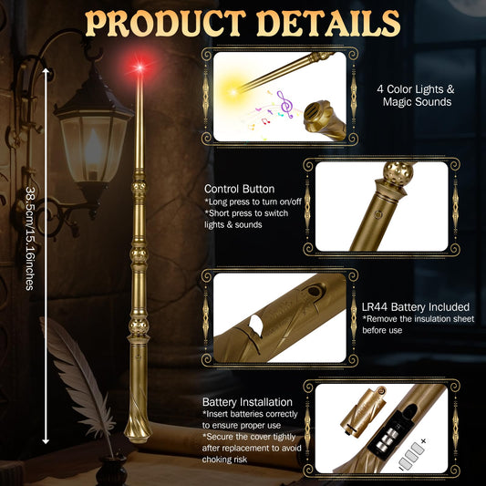 Maikoi light up magic wand colors glow, vibrant lights and sounds in action.