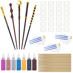 Maikoi Magic Wizard Wand Kit contents show colorful clay and paints for creative wand making.