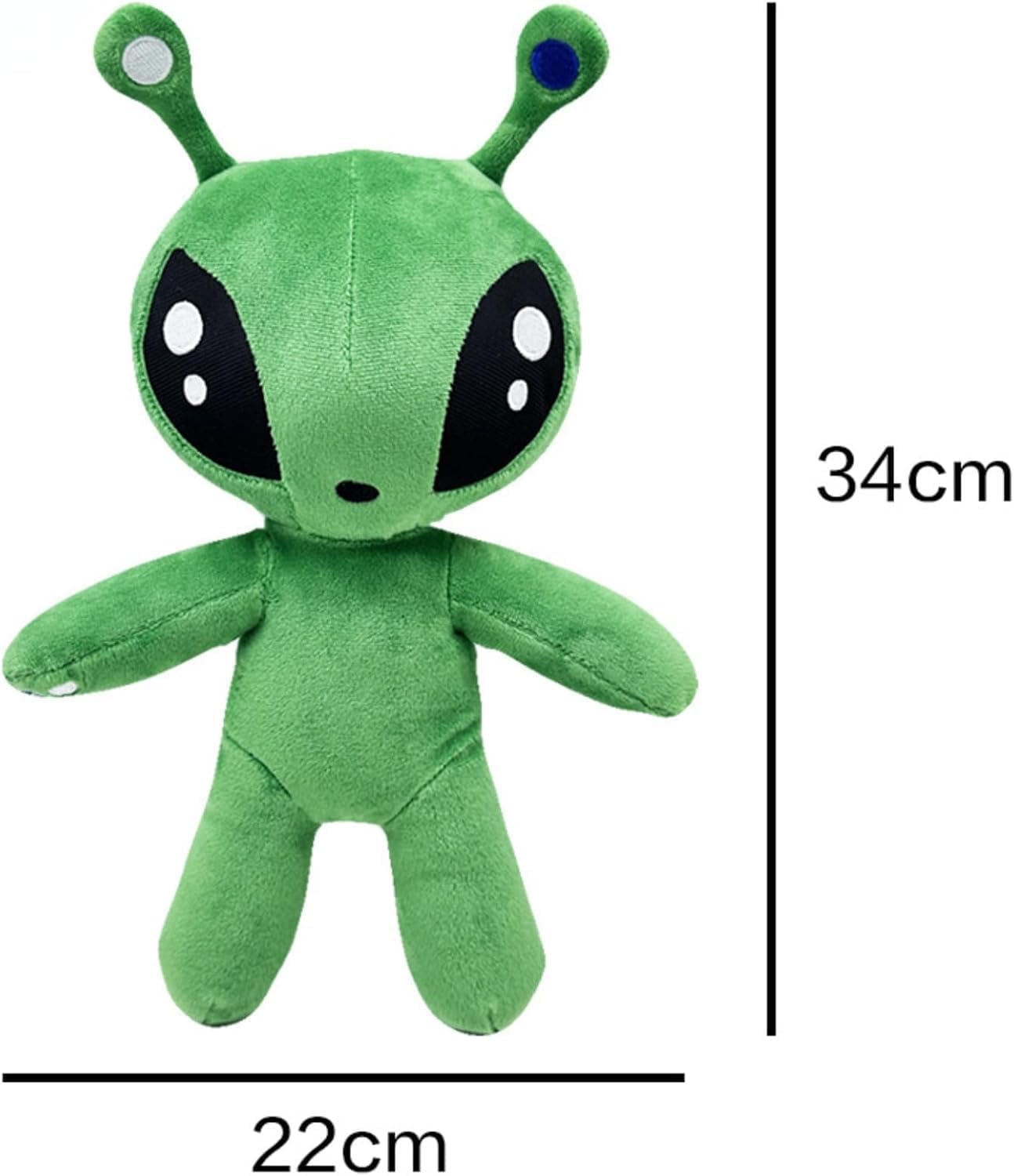 MAIPAI green alien plush held in hand, demonstrating compact, portable size.