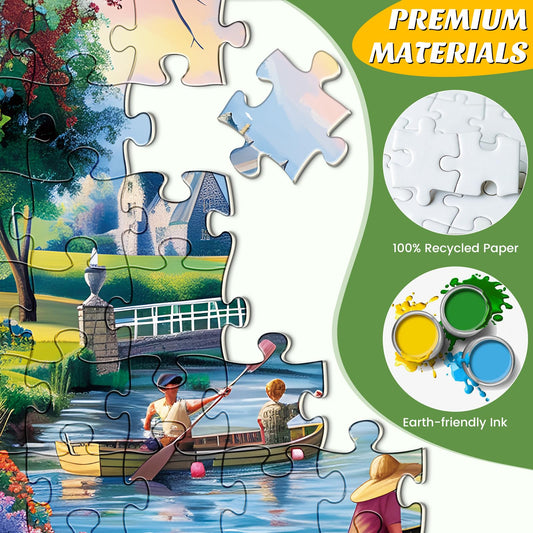 Maiqufa peaceful pond puzzle shows swans and blossoms for family-friendly calm moments