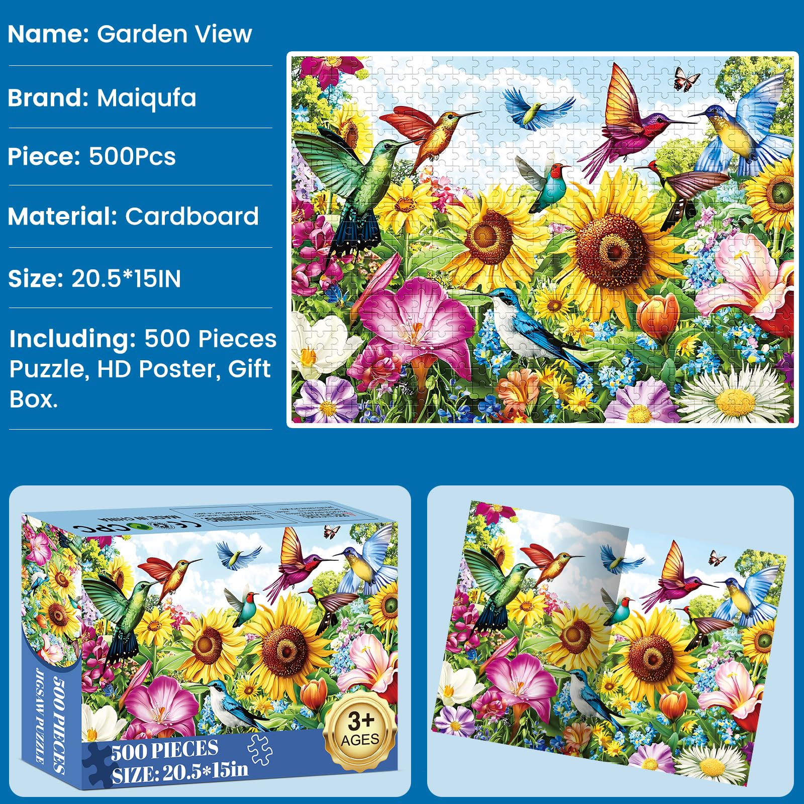 Maiqufa finished puzzle measures 20.5 by 15 inches for display art