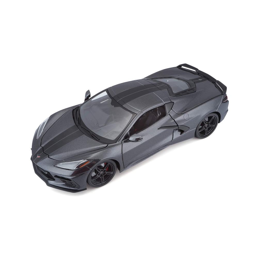 Maisto 1:18 Corvette Stingray Z51 grey body model for display.