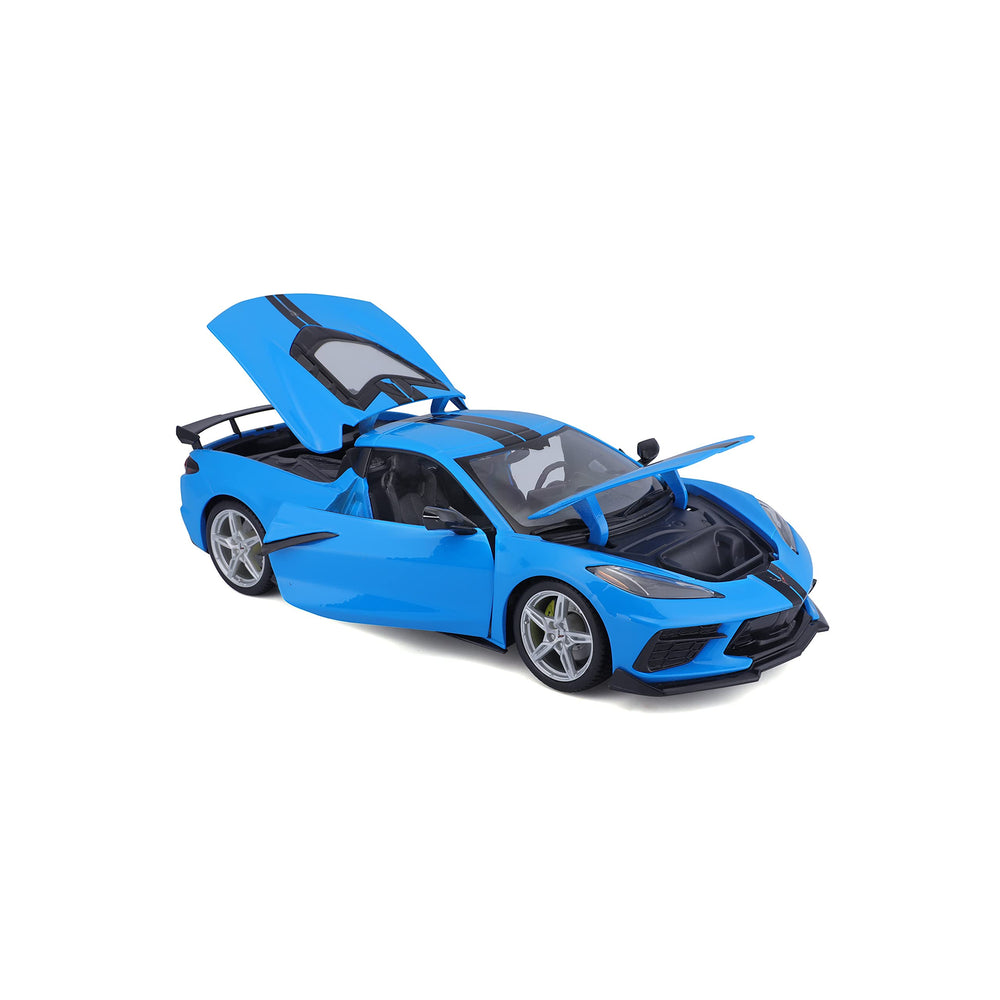 Maisto 1:18 Corvette Stingray Z51 High-Wing blue chassis and exhaust with precise detailing