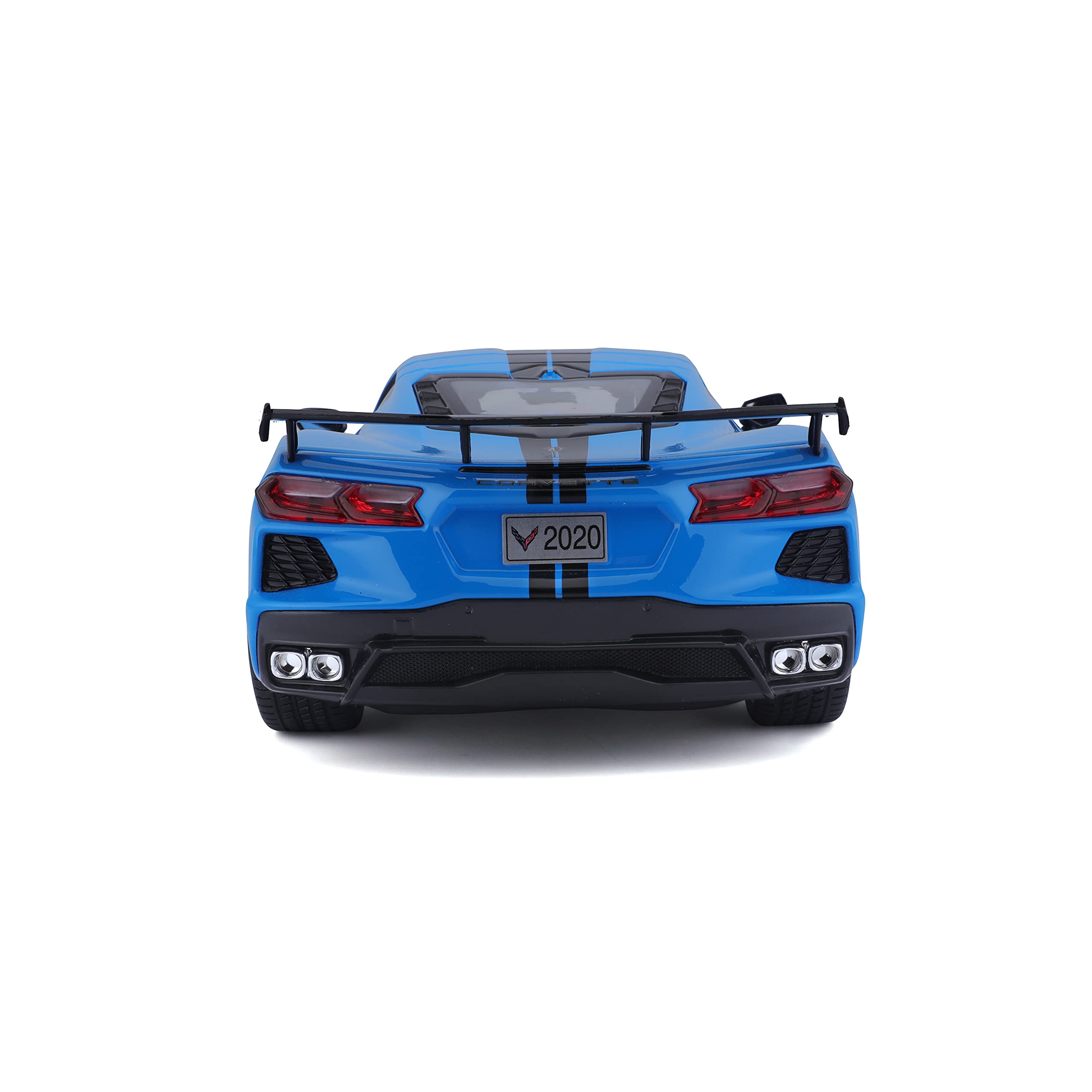 Maisto 1:18 Corvette Stingray Z51 High-Wing blue rear view emphasizes the signature high wing for display