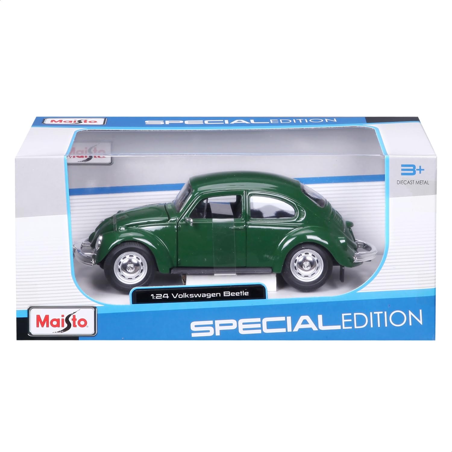 Maisto Beetle Green rear view shows balanced proportions and styling