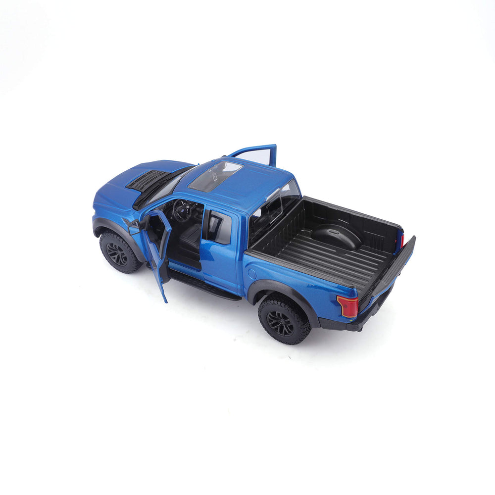 Maisto Ford F-150 Raptor blue detailed chassis for accurate scale modeling.