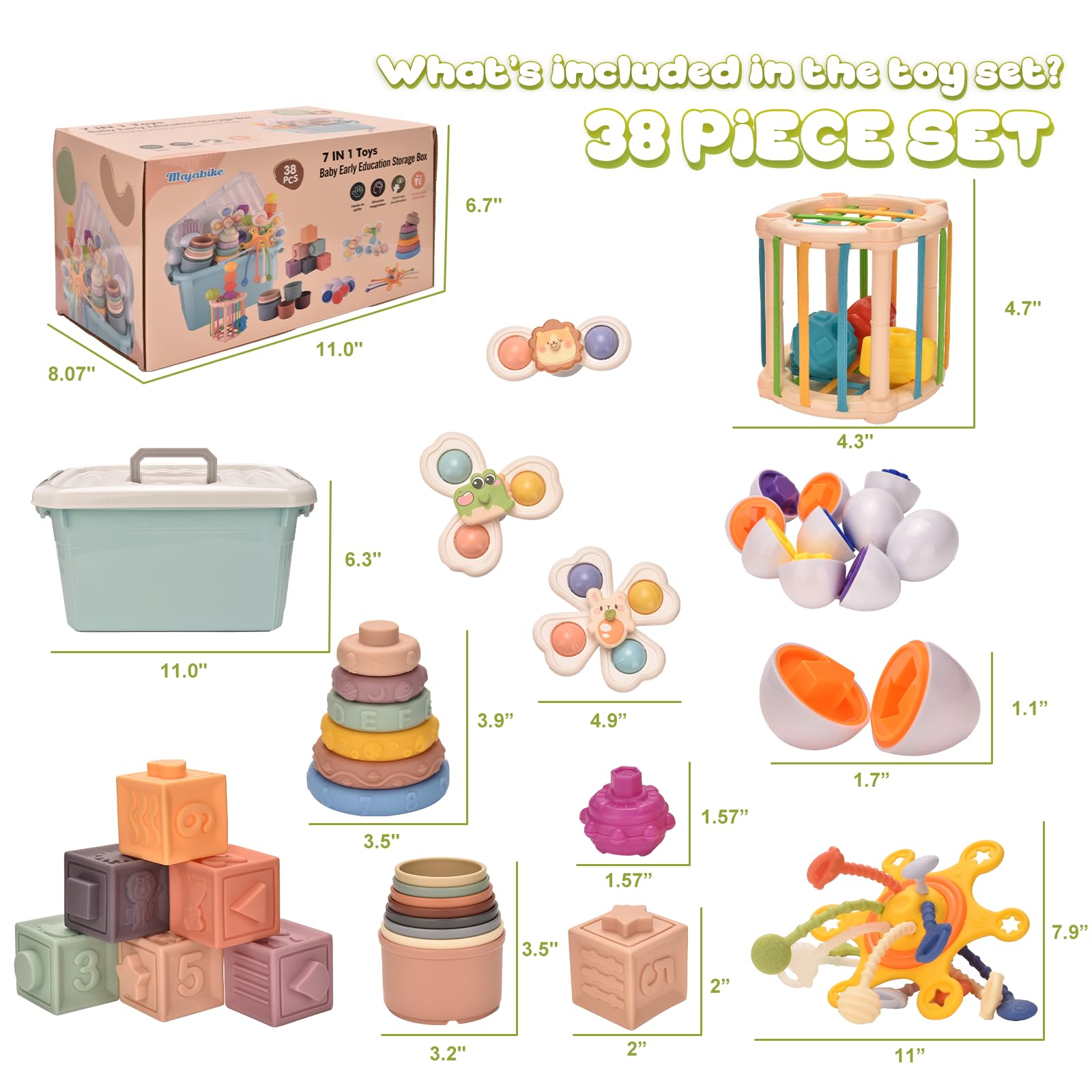 Majabike soft stacking rings promote color matching and hand-eye coordination.