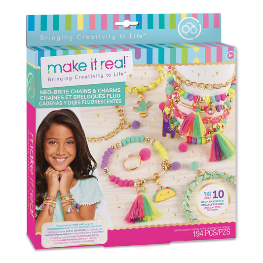 Make It Real Neo-Brite kit with beads and gold chains for stylish bracelets.