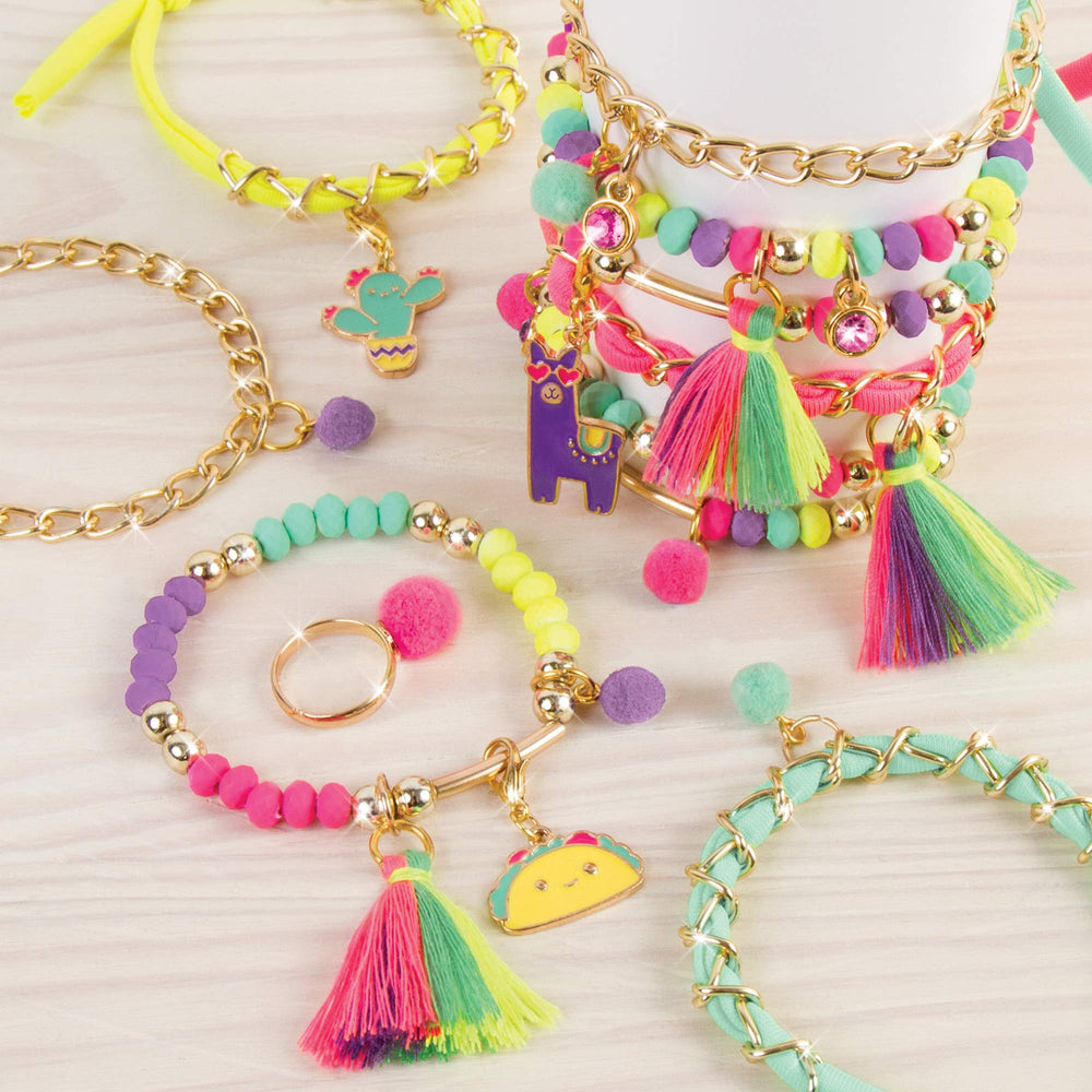 Make It Real Neo-Brite kit features gems and neon beads for unique bracelet designs.
