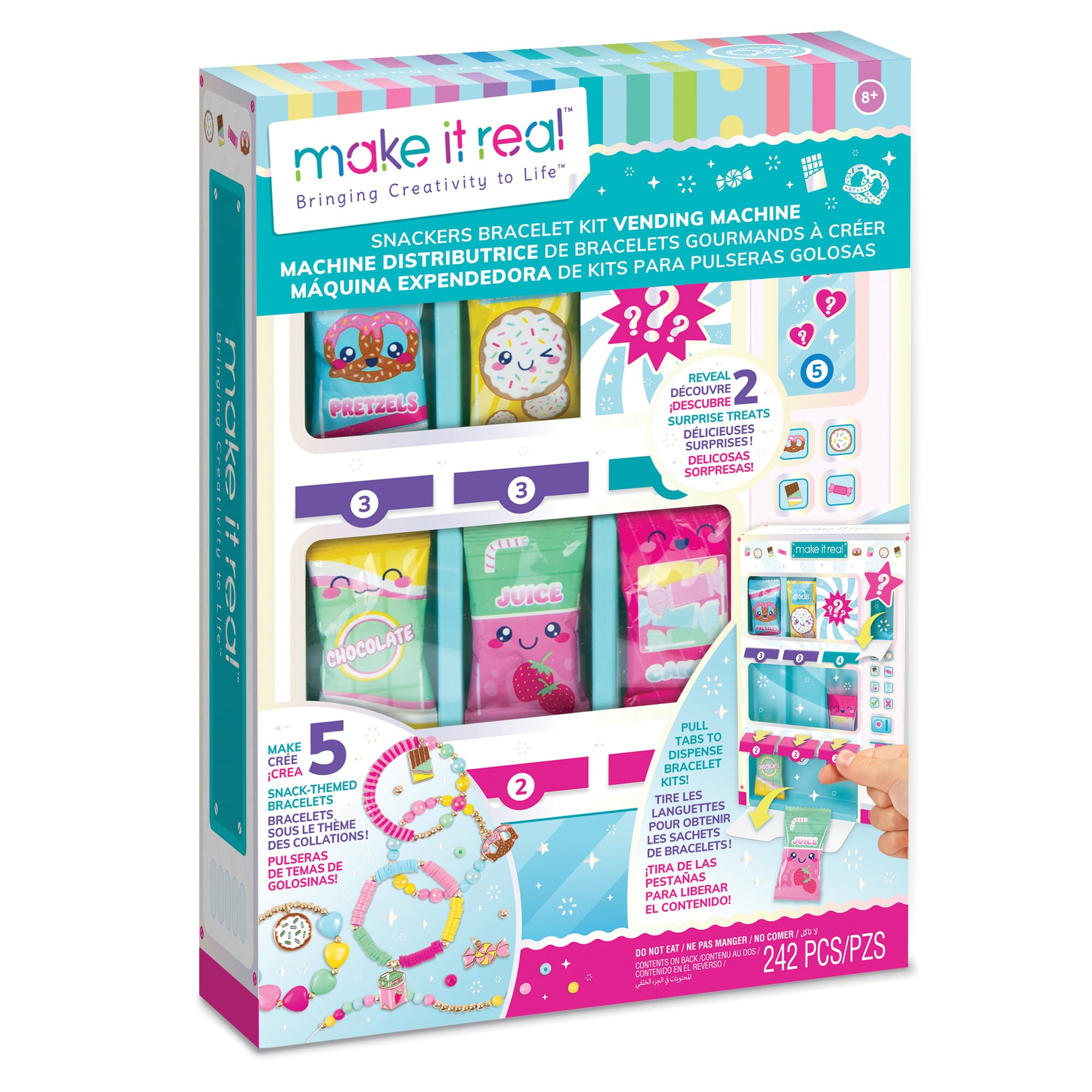 Make It Real Snackers vending machine bracelet kit with colorful beads for creative play.