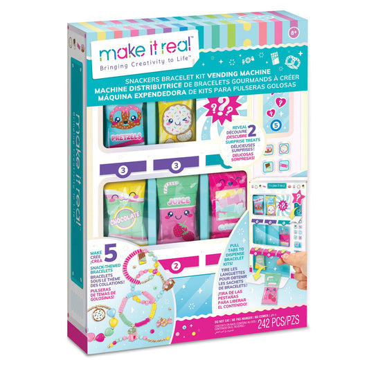 Make It Real Snackers vending machine bracelet kit with colorful beads for creative play.