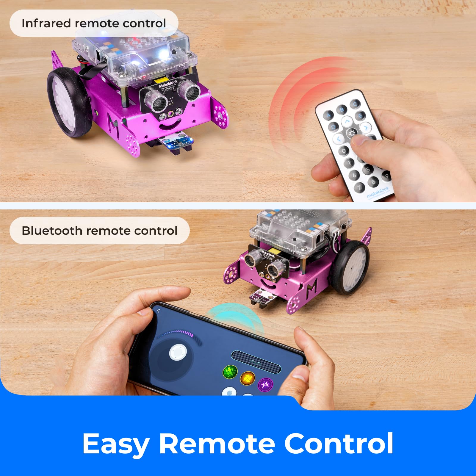 Makeblock mBot obstacle-avoidance feature demonstrates responsive obstacle detection.