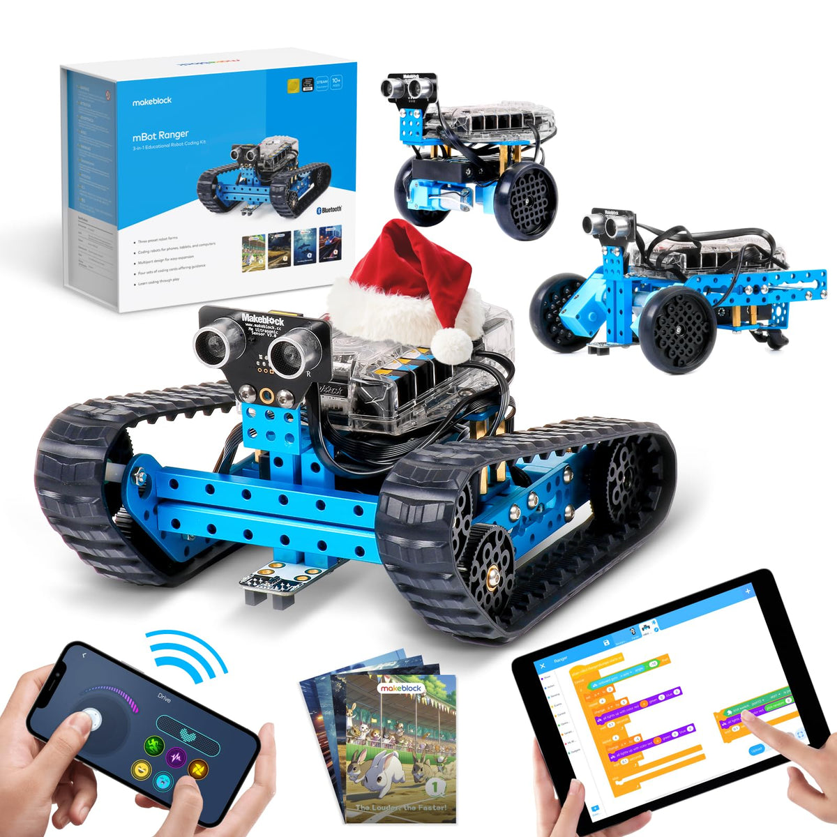 Makeblock mBot Ranger Land Raider on rugged terrain enables outdoor STEM exploration.