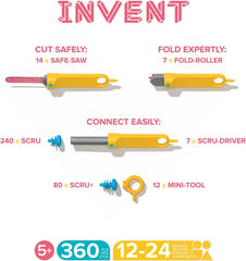 Makedo Invent 360 pieces spread across a table for collaborative building