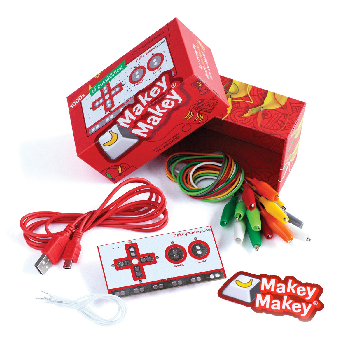 Makey Makey stem kit setup image demonstrates quick, hands-on learning at home or classroom.