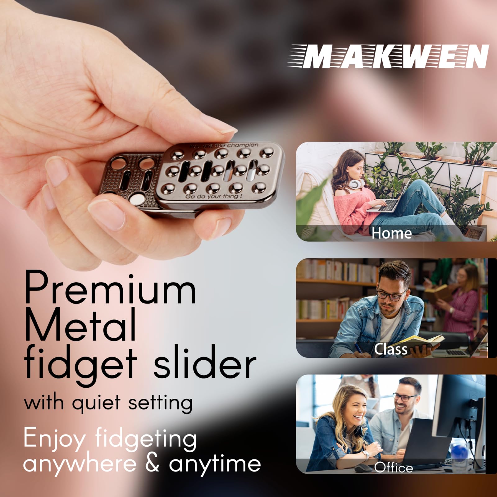 MAKWEN metal fidget slider in-hand shot demonstrates compact, discreet everyday carry.