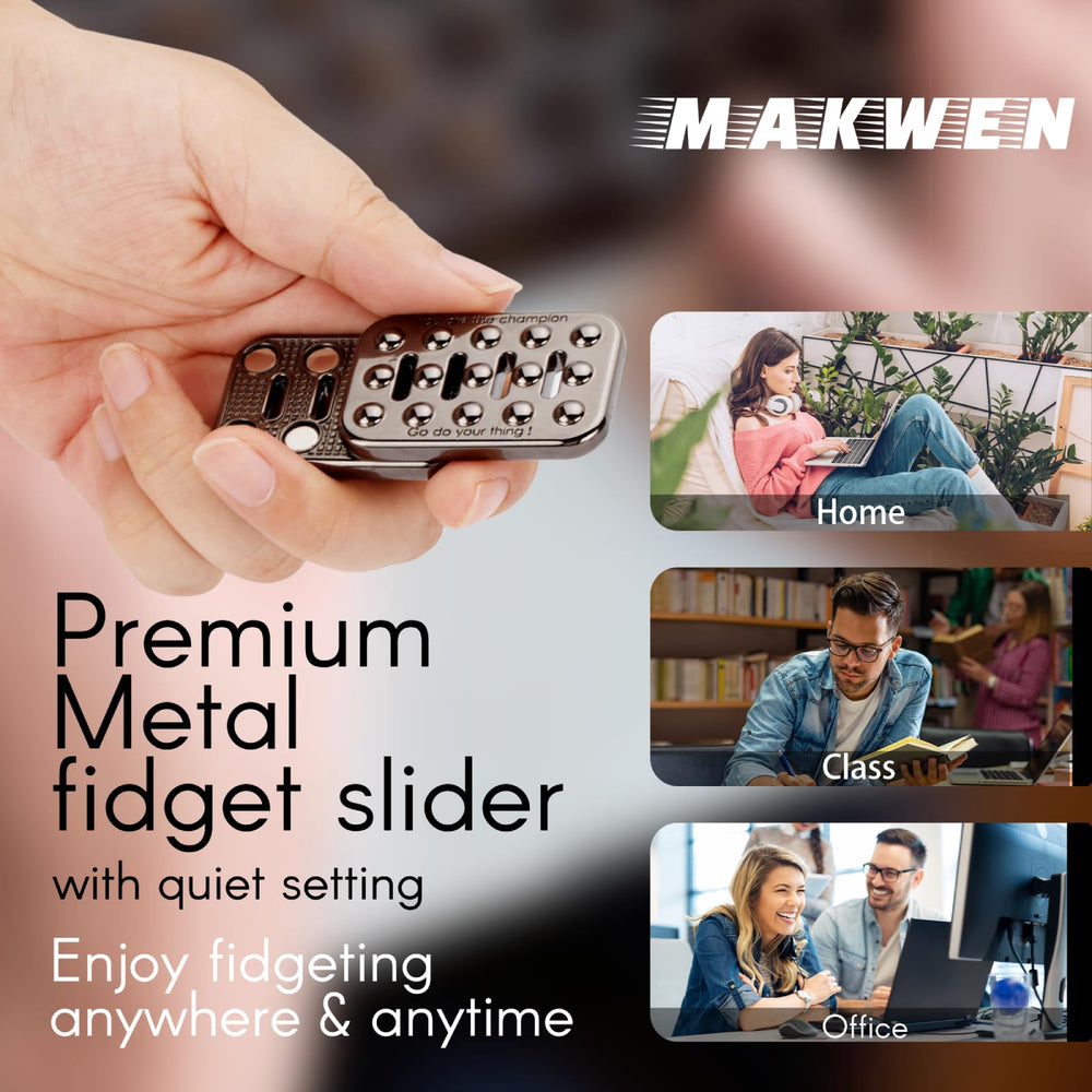 MAKWEN metal fidget slider in-hand shot demonstrates compact, discreet everyday carry.