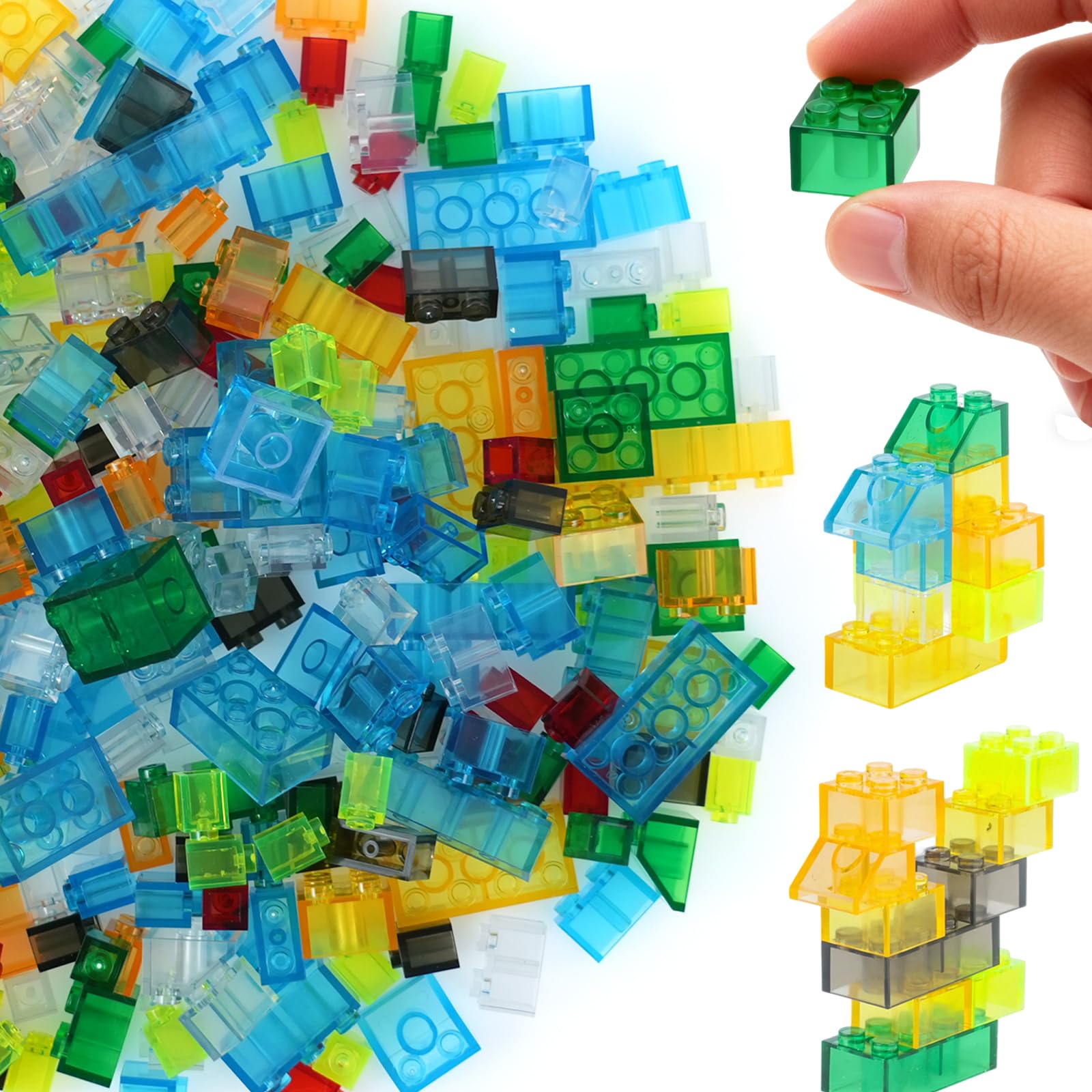 MALEKO 300-piece transparent bricks pack for open-ended building play and creativity