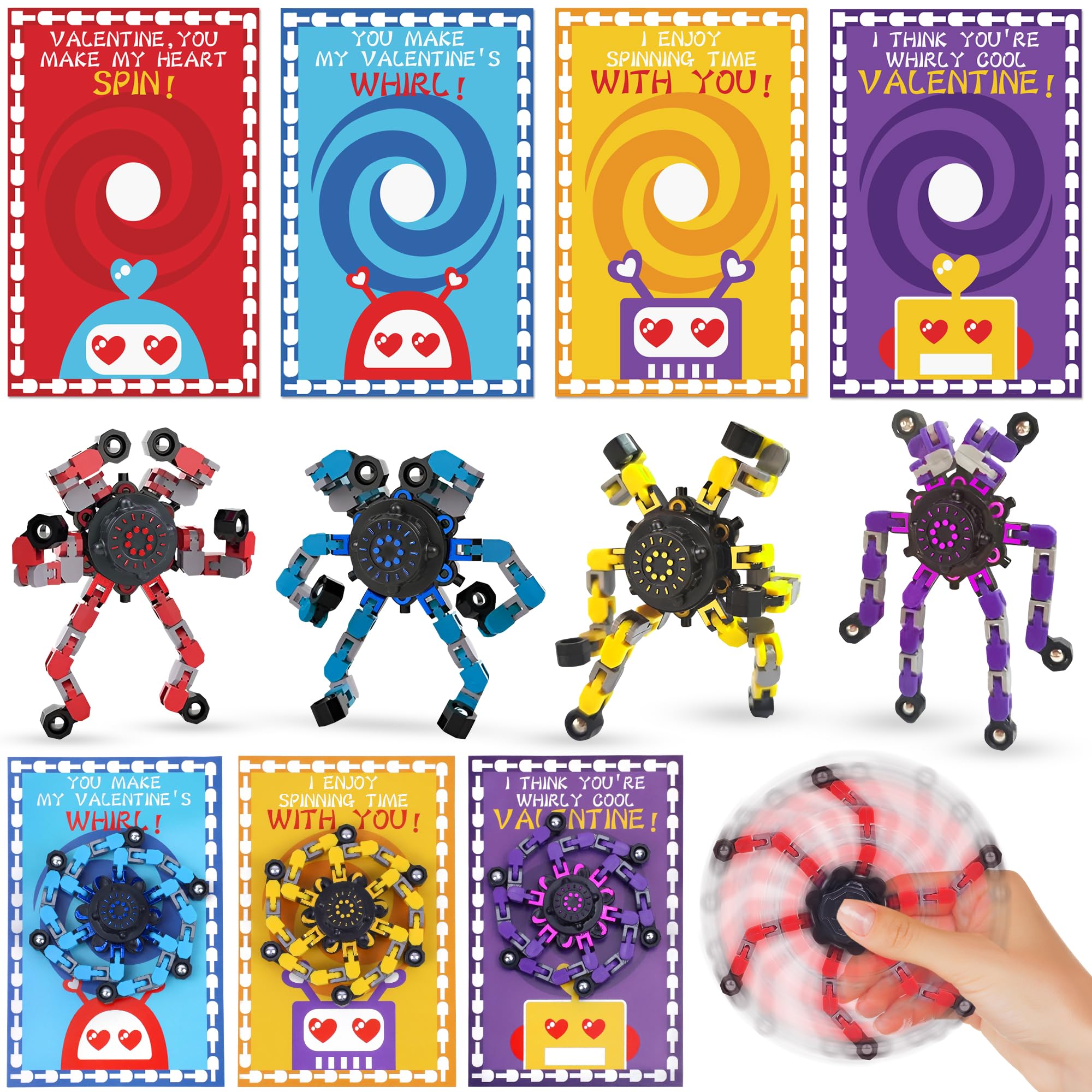Malhaii valentines cards with robot design and attached spinner for classroom fun