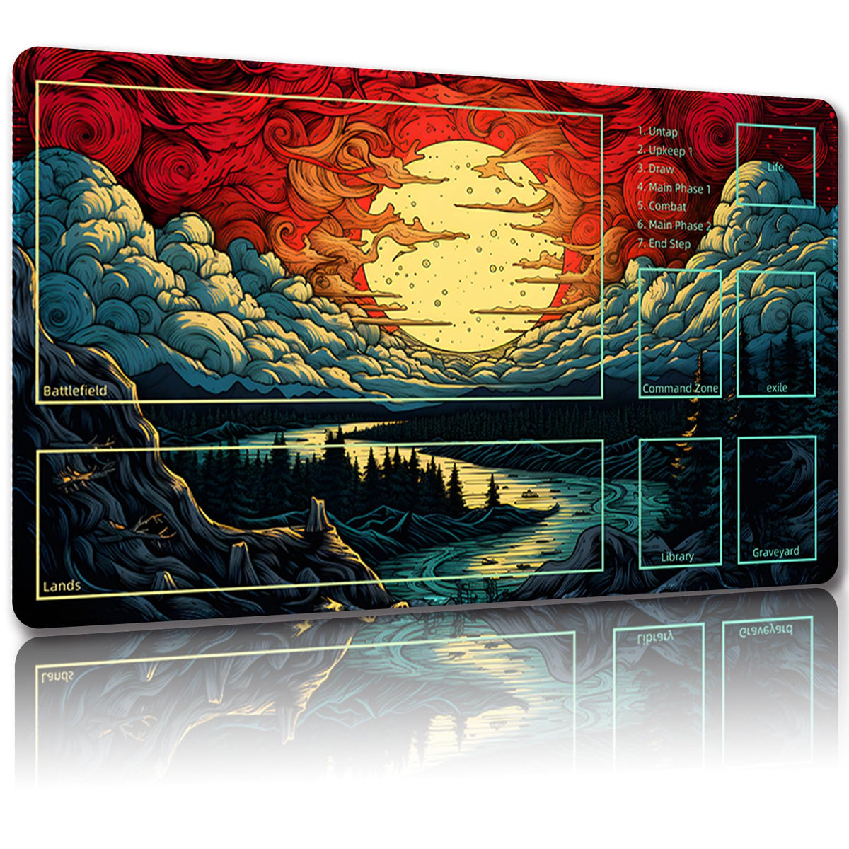 Malqiqi playmat 24x14 inch layout on desk with stable non-slip surface for MTG casual play.