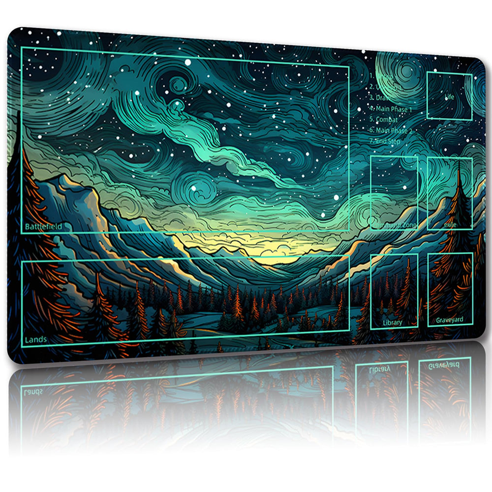 Malqiqi Playmat laid out on table for MTG with a stable surface.