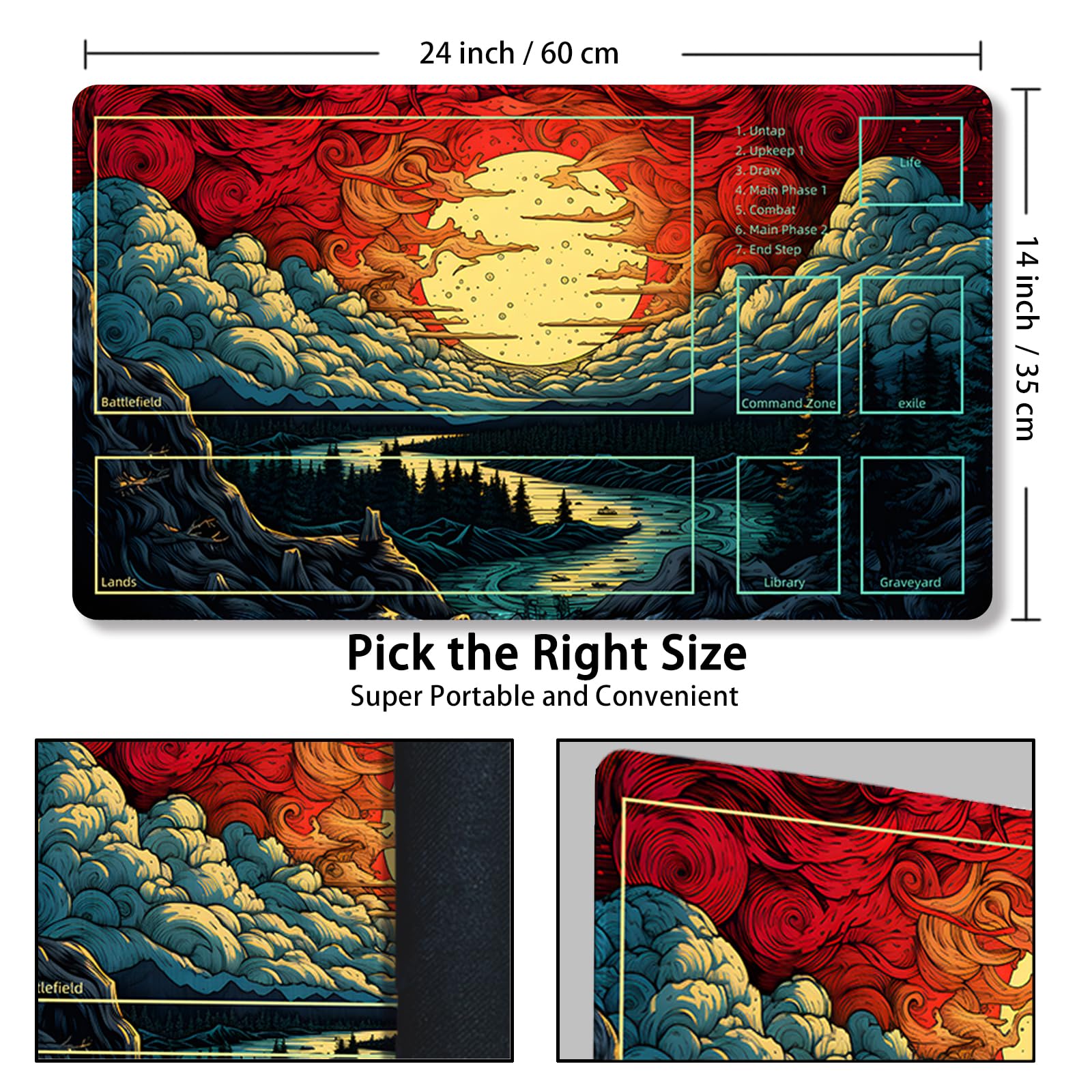 Malqiqi playmat with polyester top provides smooth card handling during draws.