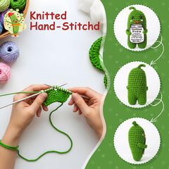 MAMAGIFTREE Emotional Support Pickle close-up; soft yarn invites squeezable moment of comfort.