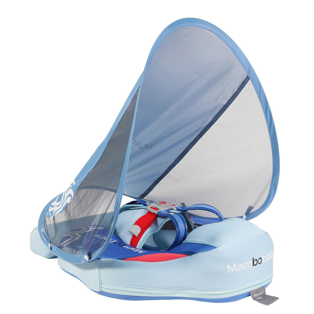Mambobaby baby float with canopy provides shade and buoyant support for safe outdoor pool fun.
