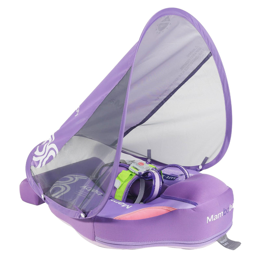 Mambobaby baby float with canopy offering sun protection during outdoor pool time.