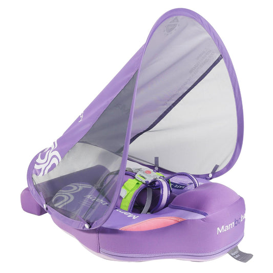 Mambobaby baby float with canopy offering sun protection during outdoor pool time.