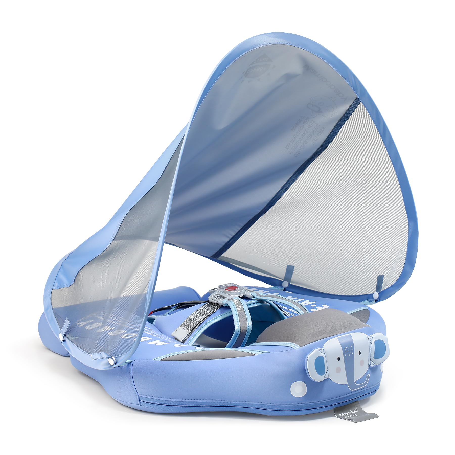 Mambobaby elephant-blue canopy in use provides sun protection during pool play.