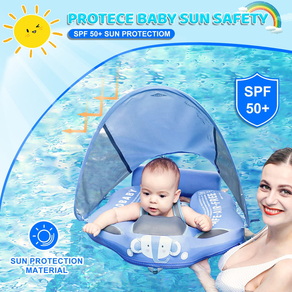 Mambobaby elephant-blue safety buckle close-up confirms secure fit.
