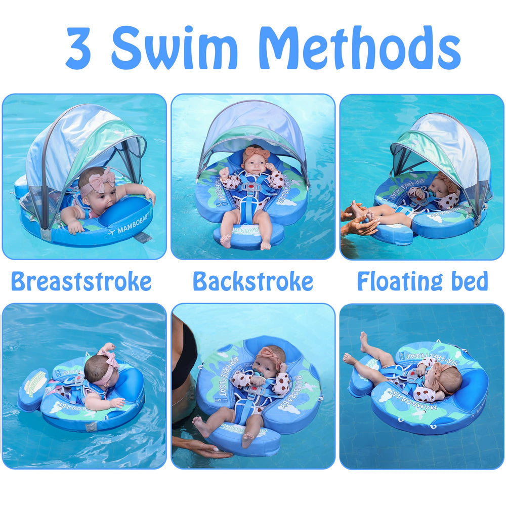 Mambobaby float backstroke mode supports gentle water play for infants.