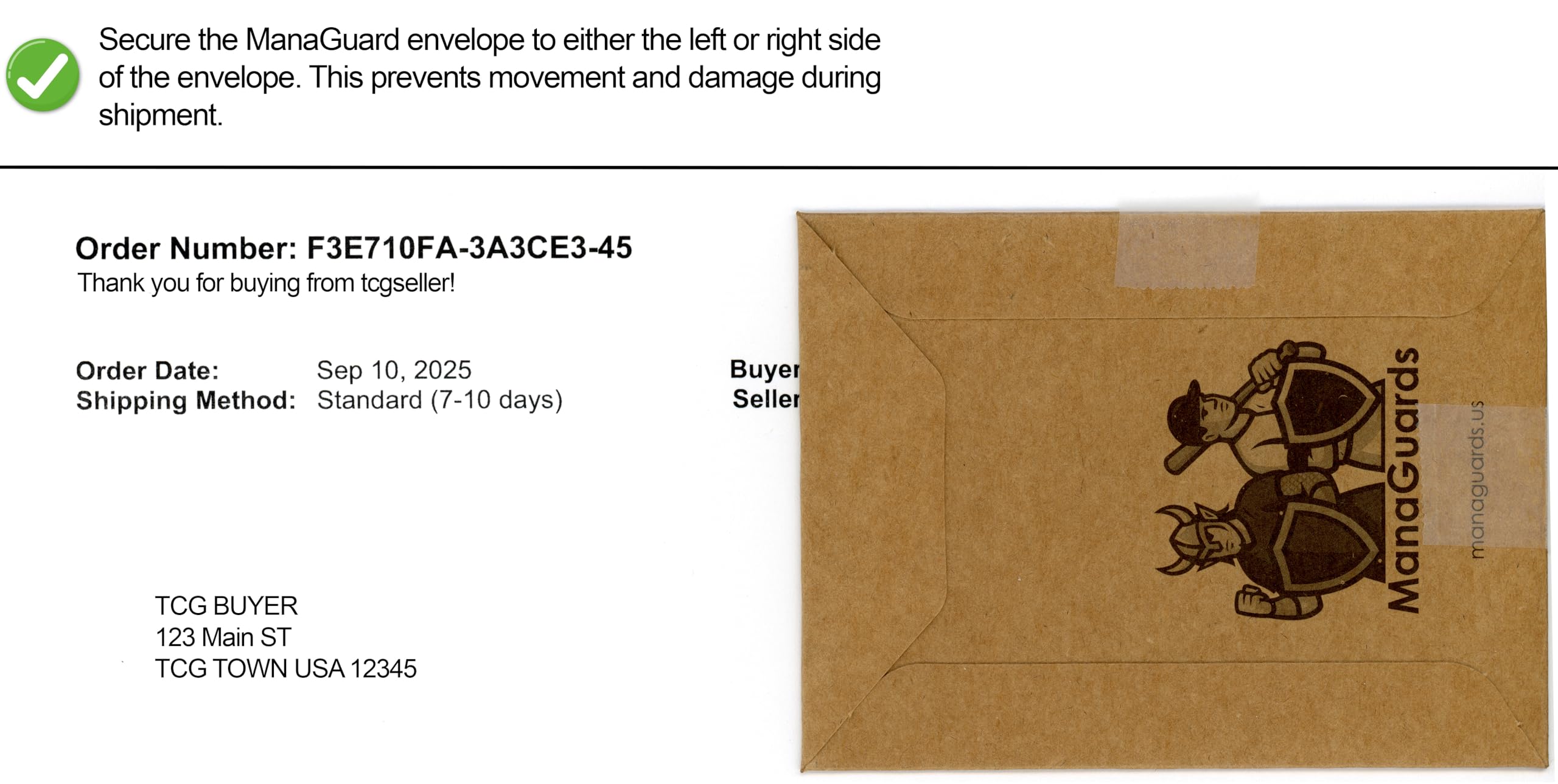 ManaGuards PWE compatible envelope enables mailing 1–10 penny sleeved cards