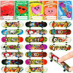 Manekulis Valentines finger skateboards 24pc set with smooth rolling wheels for classroom gifts