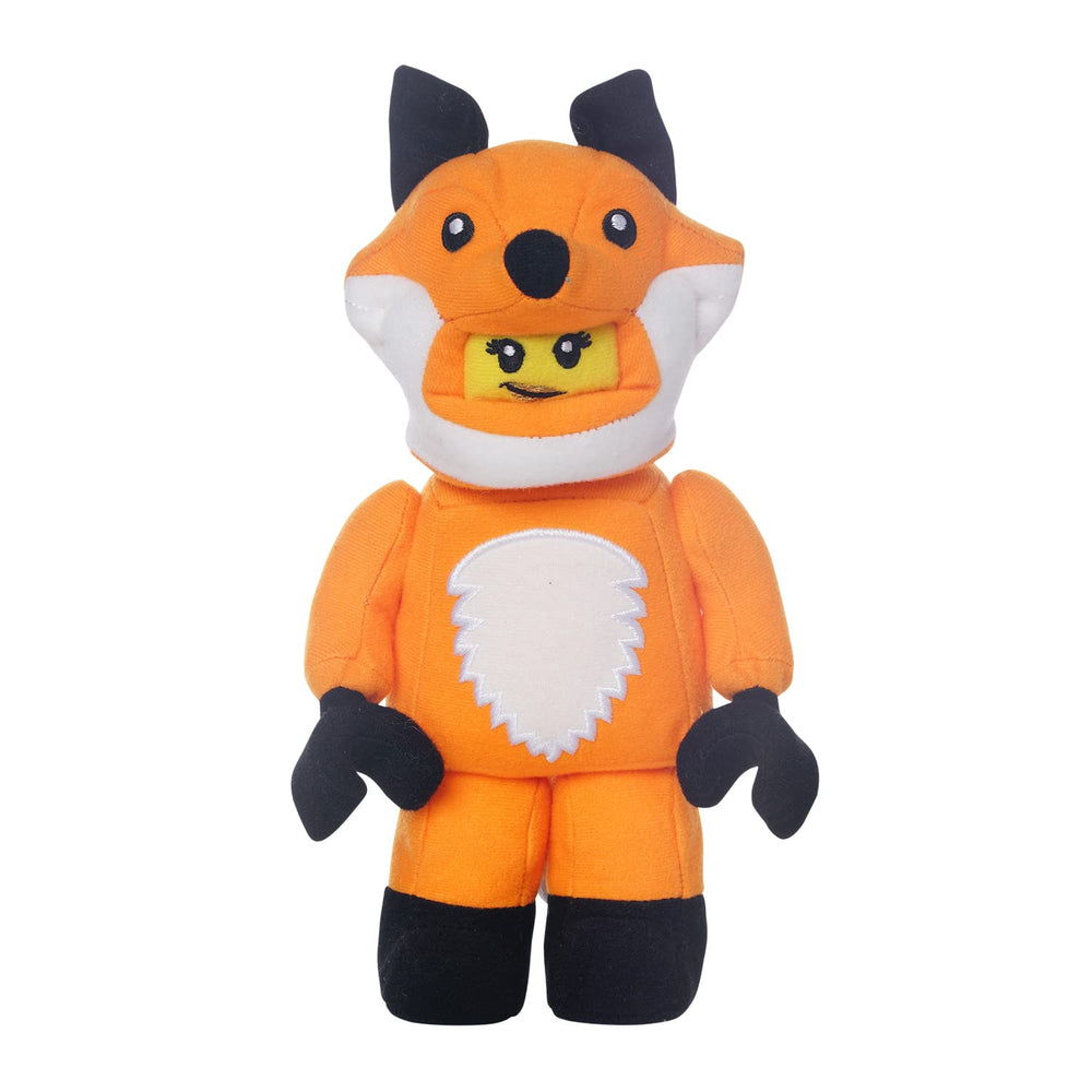 Manhattan Toy Lego Minifigure Fox Costume Girl plush with embroidered details for imaginative play.