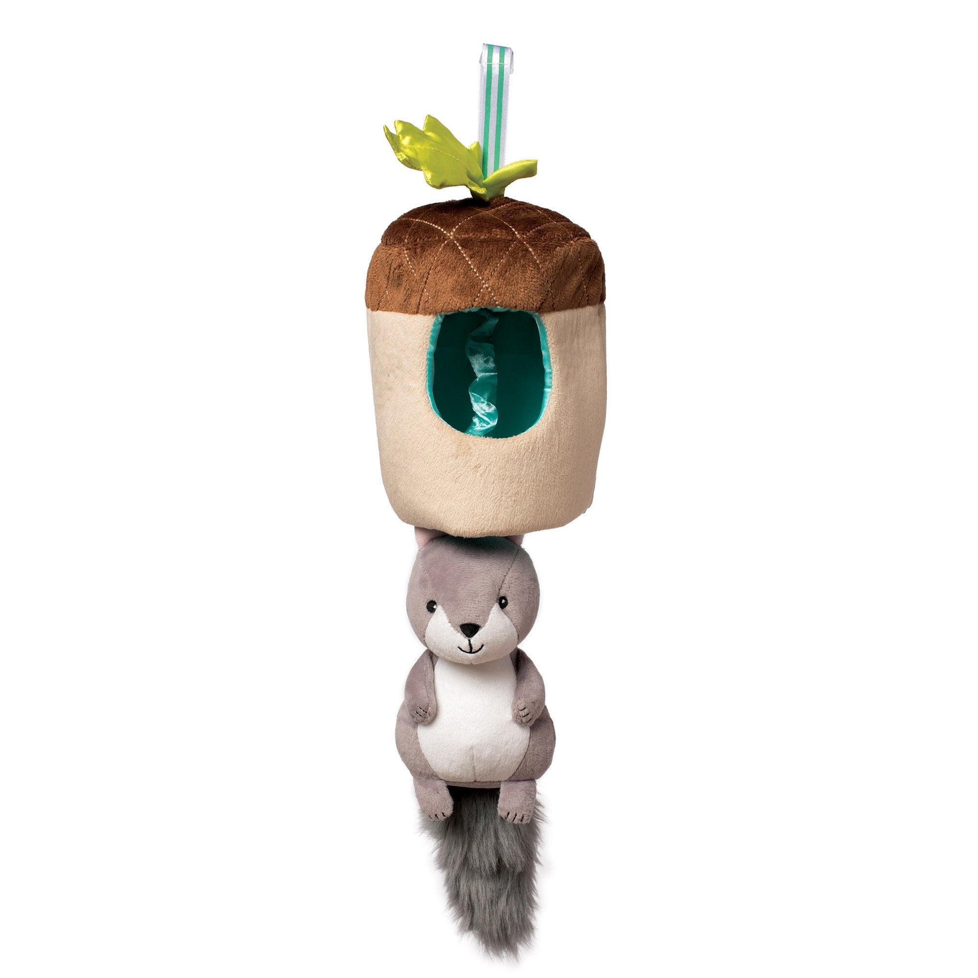 Manhattan Toy Lullaby Squirrel wiggle-acorn: soft plush with crinkle ears for tactile play.