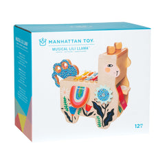 Manhattan Toy Musical Lili Llama washboard and gears for cause‑and‑effect play.