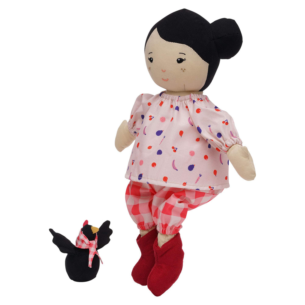 Manhattan Toy Nico doll and mini rooster companion, ideal for storytelling.