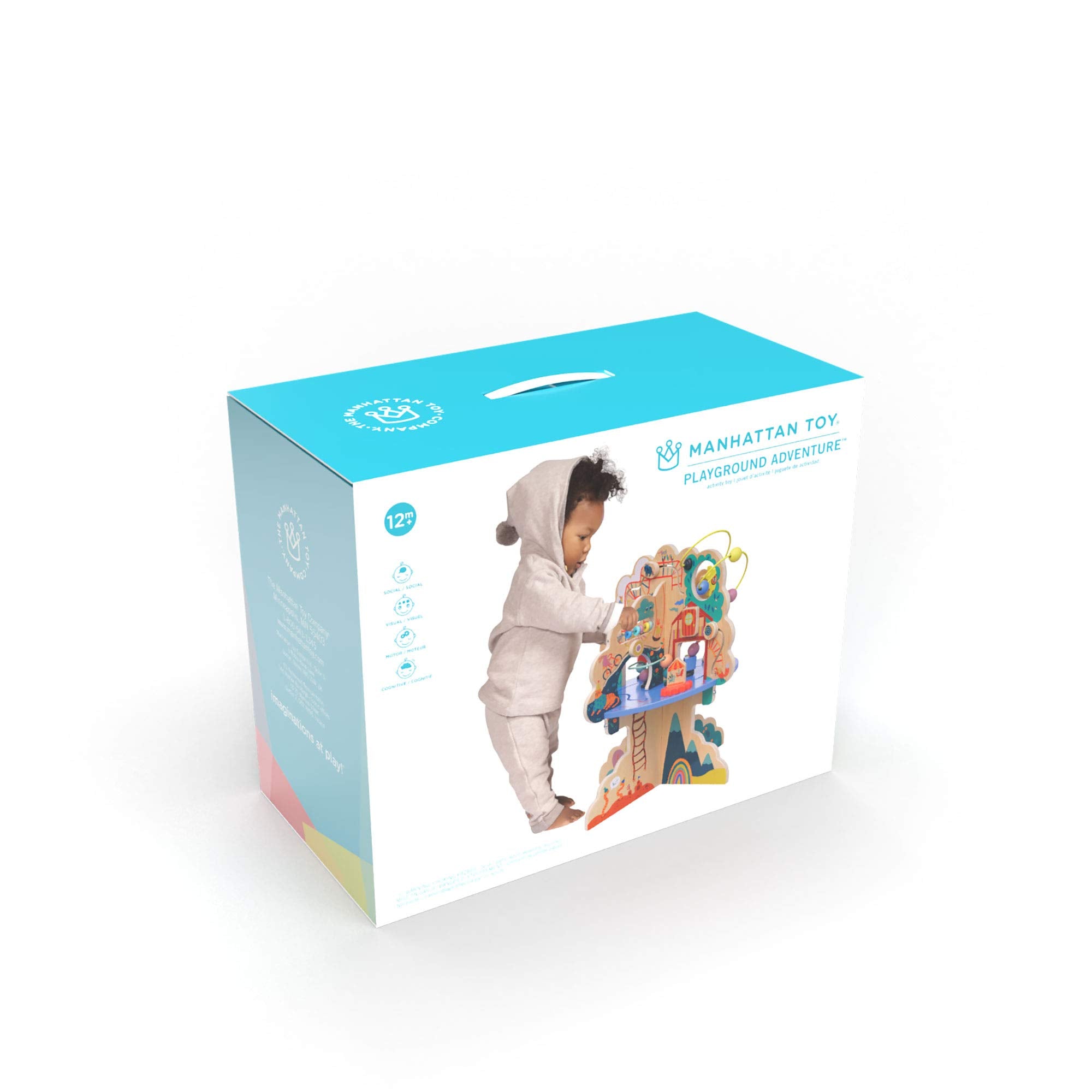 Manhattan Toy Playground Adventure wooden activity center showcases playground imagery for engaging discovery.