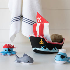 Manhattan Toy shark squirter bath toy invites lively tub splash.
