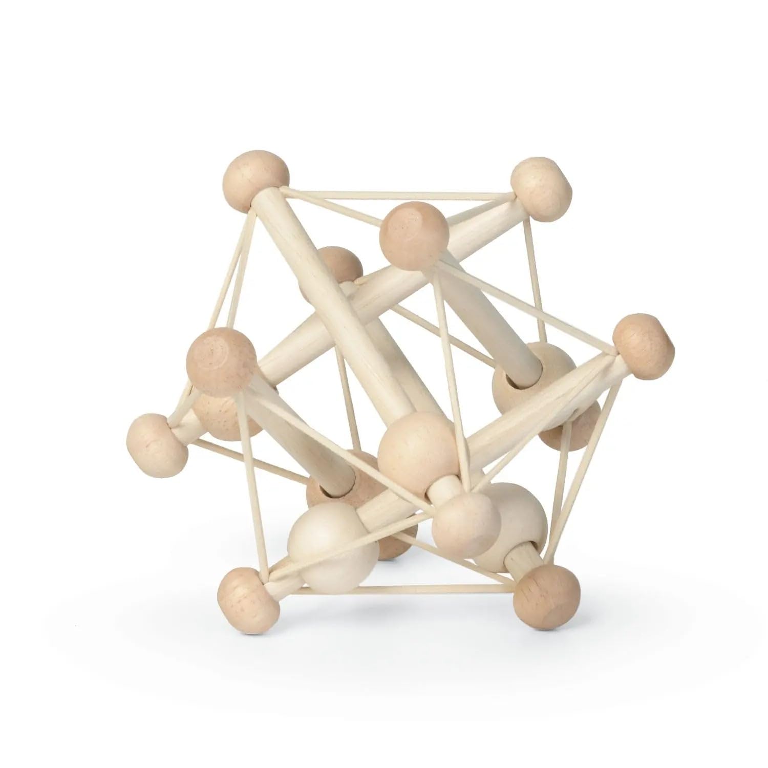 Manhattan Toy Skwish Natural Rattle and Teether sensory wooden toy promoting grabbing and cause-and-effect exploration