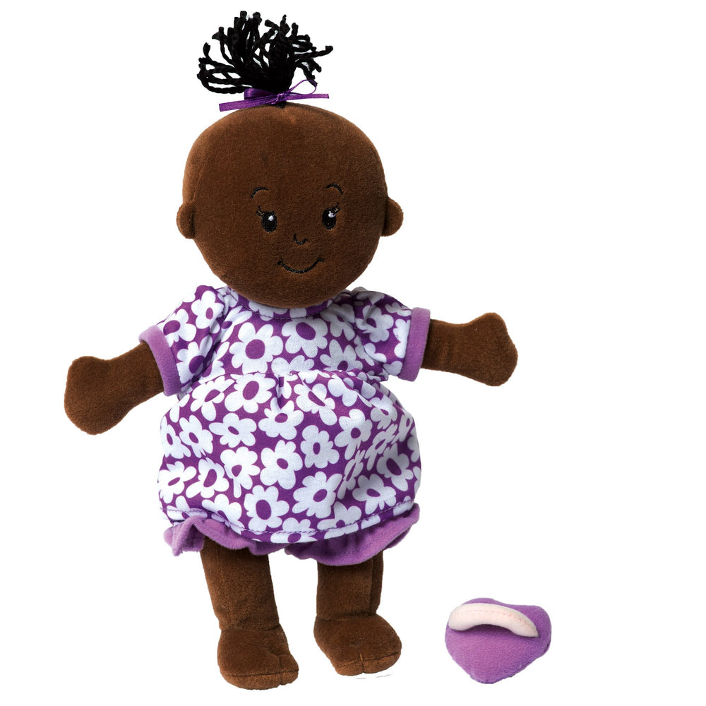 Manhattan Toy Wee Baby Stella Brown doll hair and dress—vivid details invite imaginative dressing.